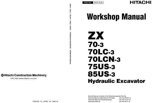 Product picture Hitachi Zx70-3 70LC-3 70LCN-3 75US-3 85US-3 Workshop Manual