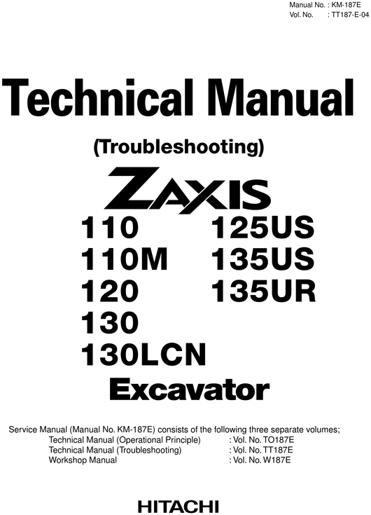 Product picture Hitachi Troubleshooting Manual ZX 110 110M 120 130 130LCN 12
