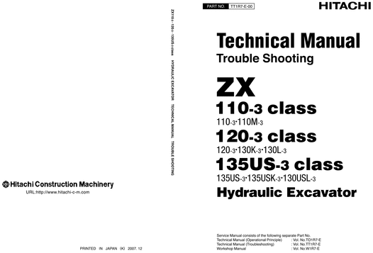 Product picture Hitachi ZX110-3Class ZX120-3 ZX135-3 Technical Manual