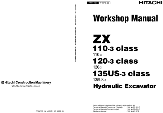 Product picture Hitachi ZX110-3 ZX120-3 ZX135US-3 Workshop Manual