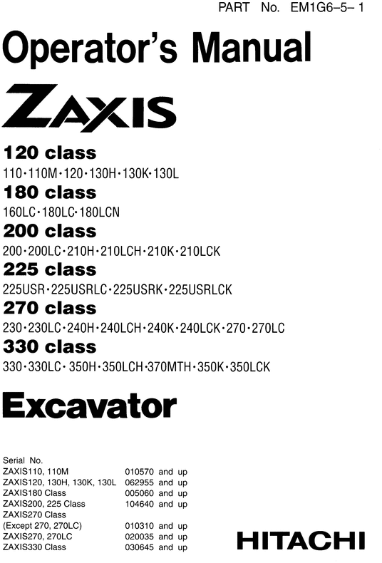 Product picture Hitachi Zaxis Zx120 180 200 225 270 330 Operators manual